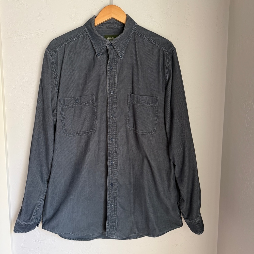 Eddie Bauer Men's Tall Gray Corduroy Button Down Shirt Size L